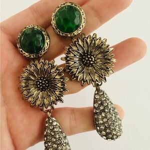 Gold and Green Statement Earrings